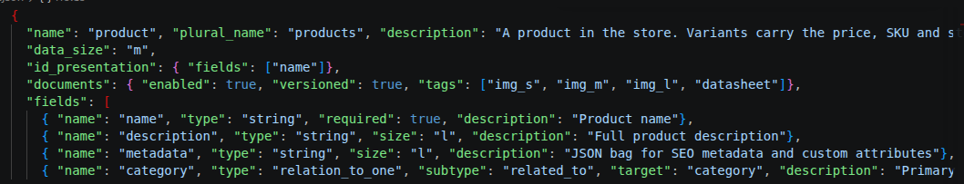 The product concept declared in the model JSON